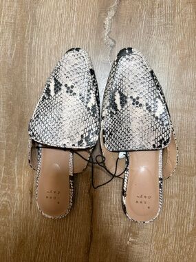 a new day Snake-Print Pointed Toe Slingback Mules in Black and White